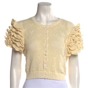 LoveShackFancy Cream Ruffled Cardigan